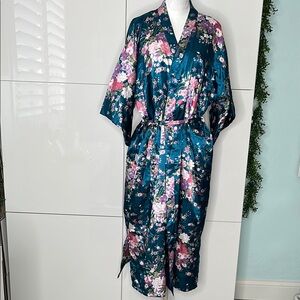 Floral Satin Kimono Robe